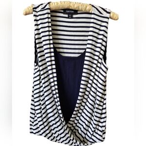 Karen Kane Women's Striped Navy and Cream Knit Top Petite Small